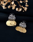 VOJ Gold Polished Small Coin & Stone Studded Studs Earrings - Distacart