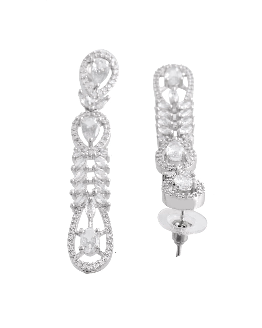 VOJ Silver Plated Ad Stone Studded Long Earrings - Distacart