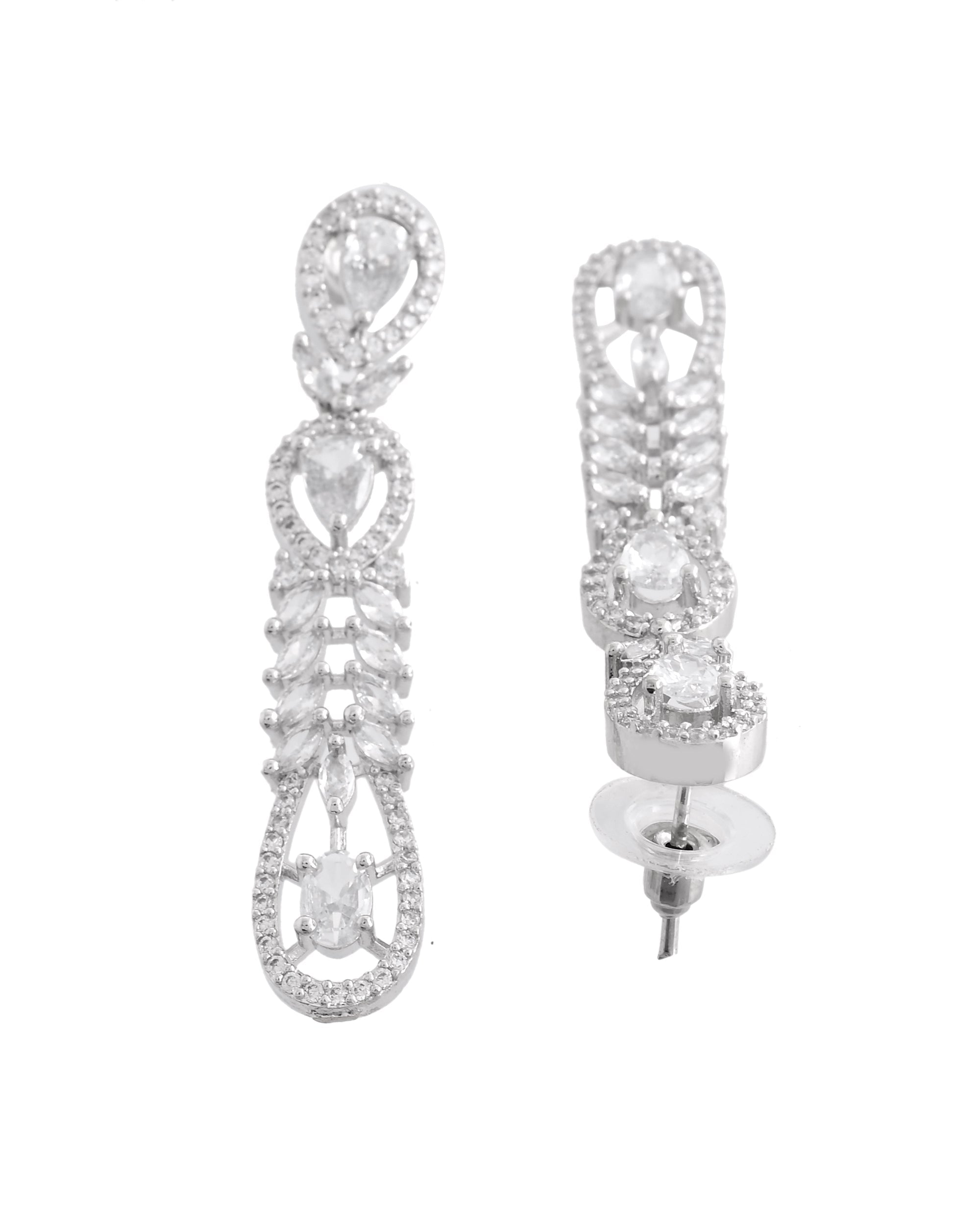 VOJ Silver Plated Ad Stone Studded Long Earrings - Distacart