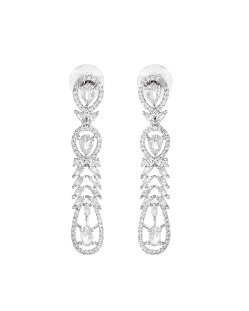 VOJ Silver Plated Ad Stone Studded Long Earrings - Distacart
