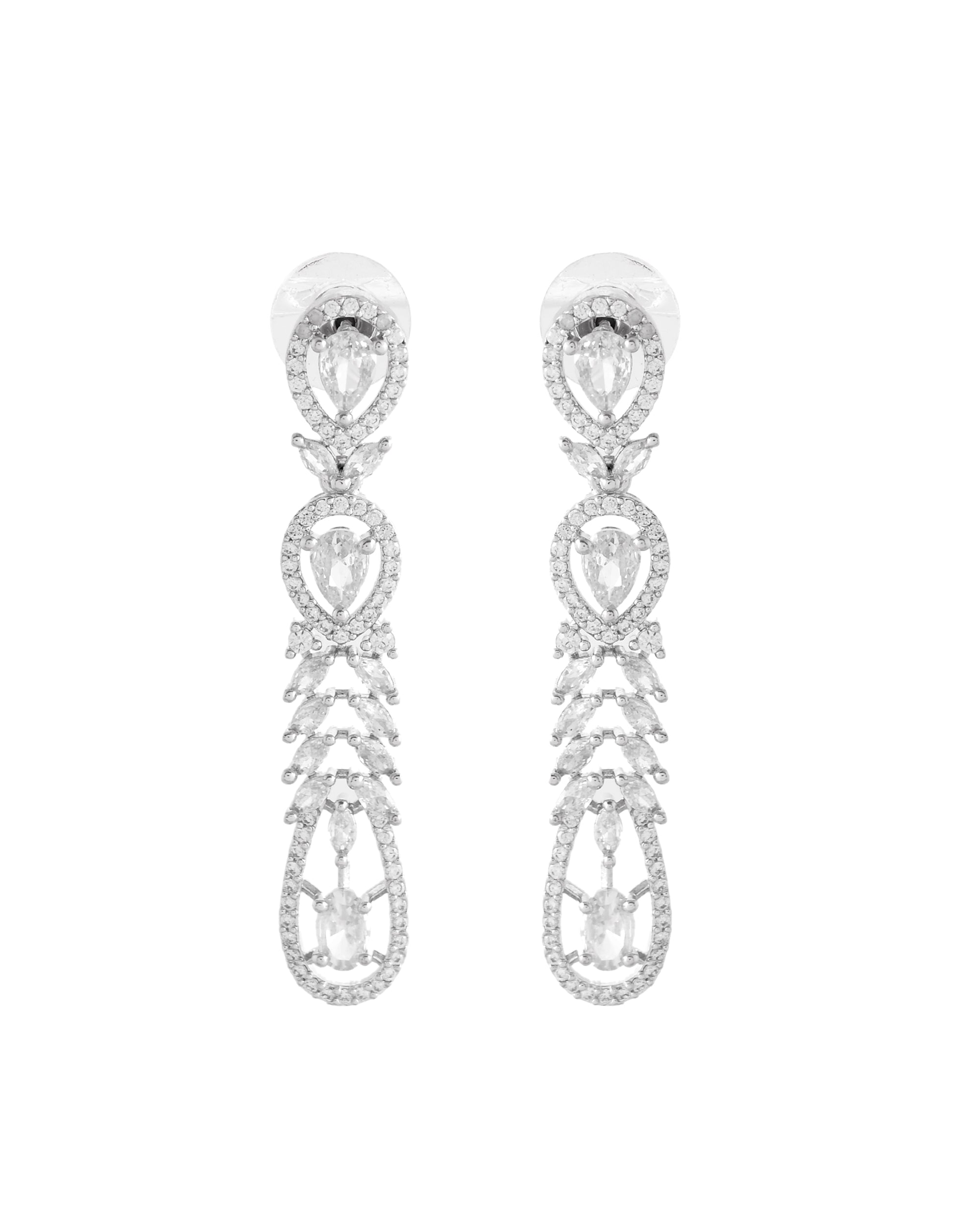 VOJ Silver Plated Ad Stone Studded Long Earrings - Distacart