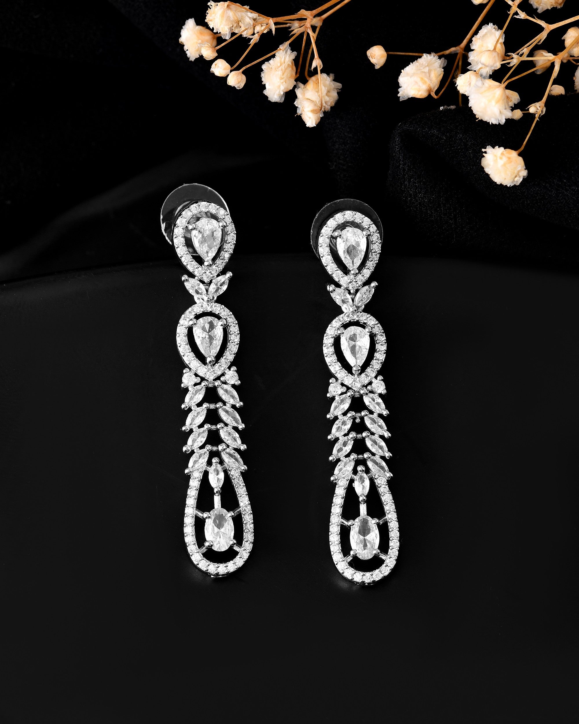 VOJ Silver Plated Ad Stone Studded Long Earrings - Distacart