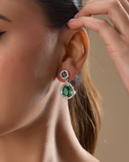 VOJ Silver Plated Green Stone Studded Teardrop Shaped Earrings - Distacart