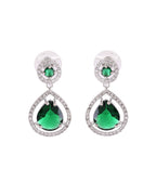 VOJ Silver Plated Green Stone Studded Teardrop Shaped Earrings - Distacart