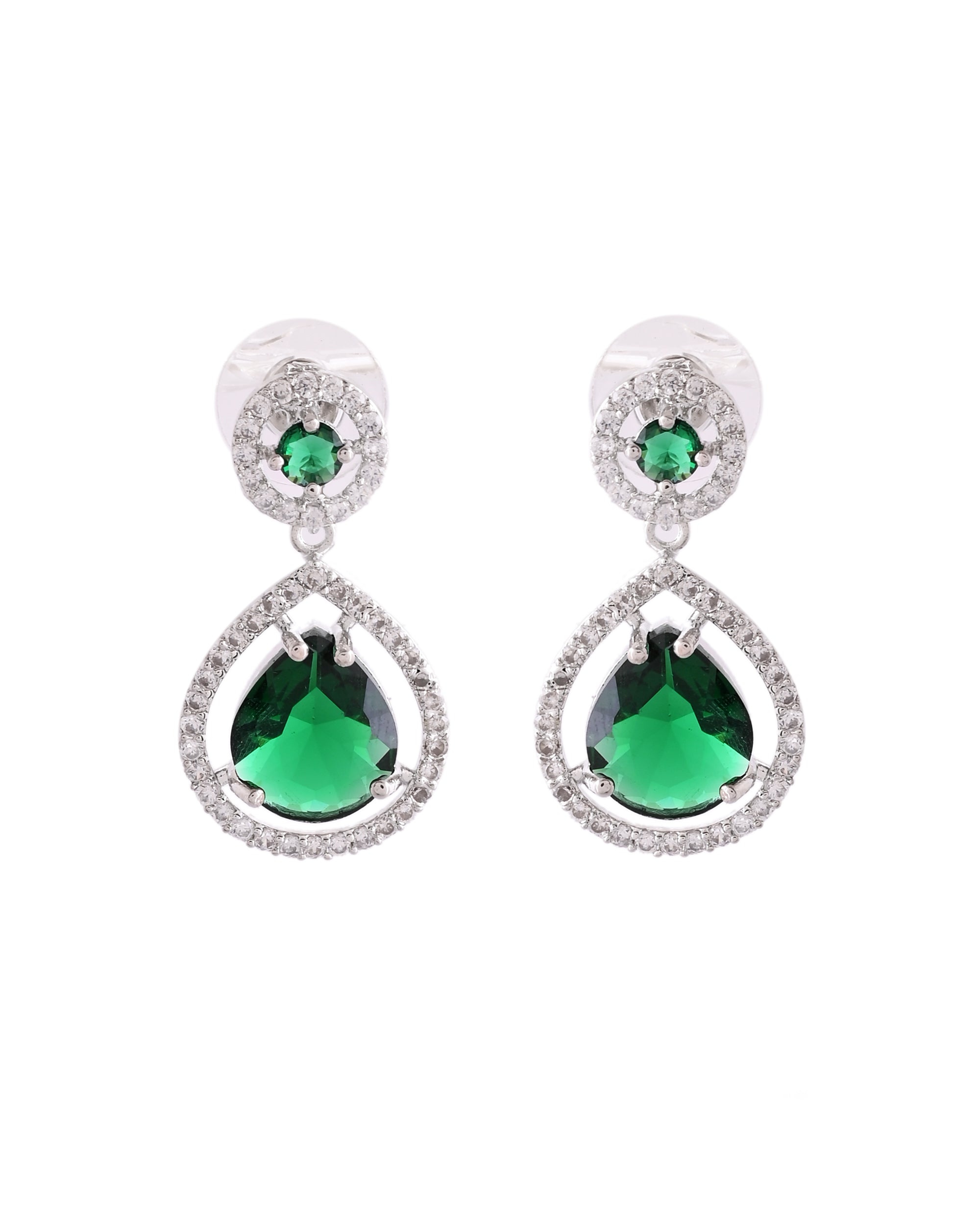 VOJ Silver Plated Green Stone Studded Teardrop Shaped Earrings - Distacart