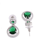VOJ Silver Plated Green Stone Studded Teardrop Shaped Earrings - Distacart
