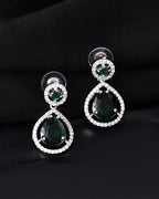 VOJ Silver Plated Green Stone Studded Teardrop Shaped Earrings - Distacart