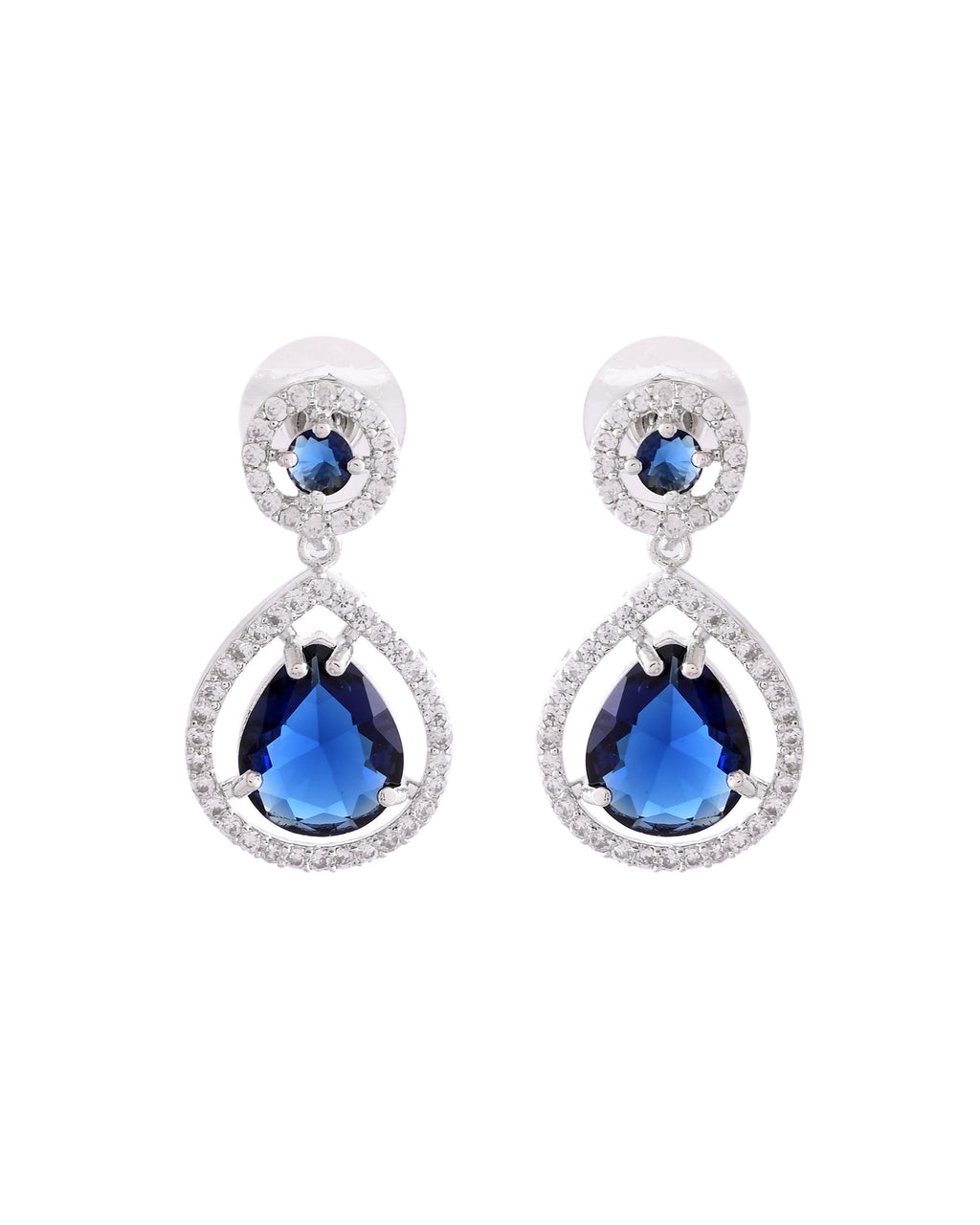 VOJ Silver Plated Blue Stone Studded Teardrop Shaped Earrings - Distacart