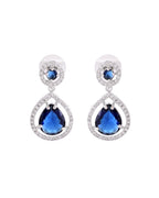 VOJ Silver Plated Blue Stone Studded Teardrop Shaped Earrings - Distacart
