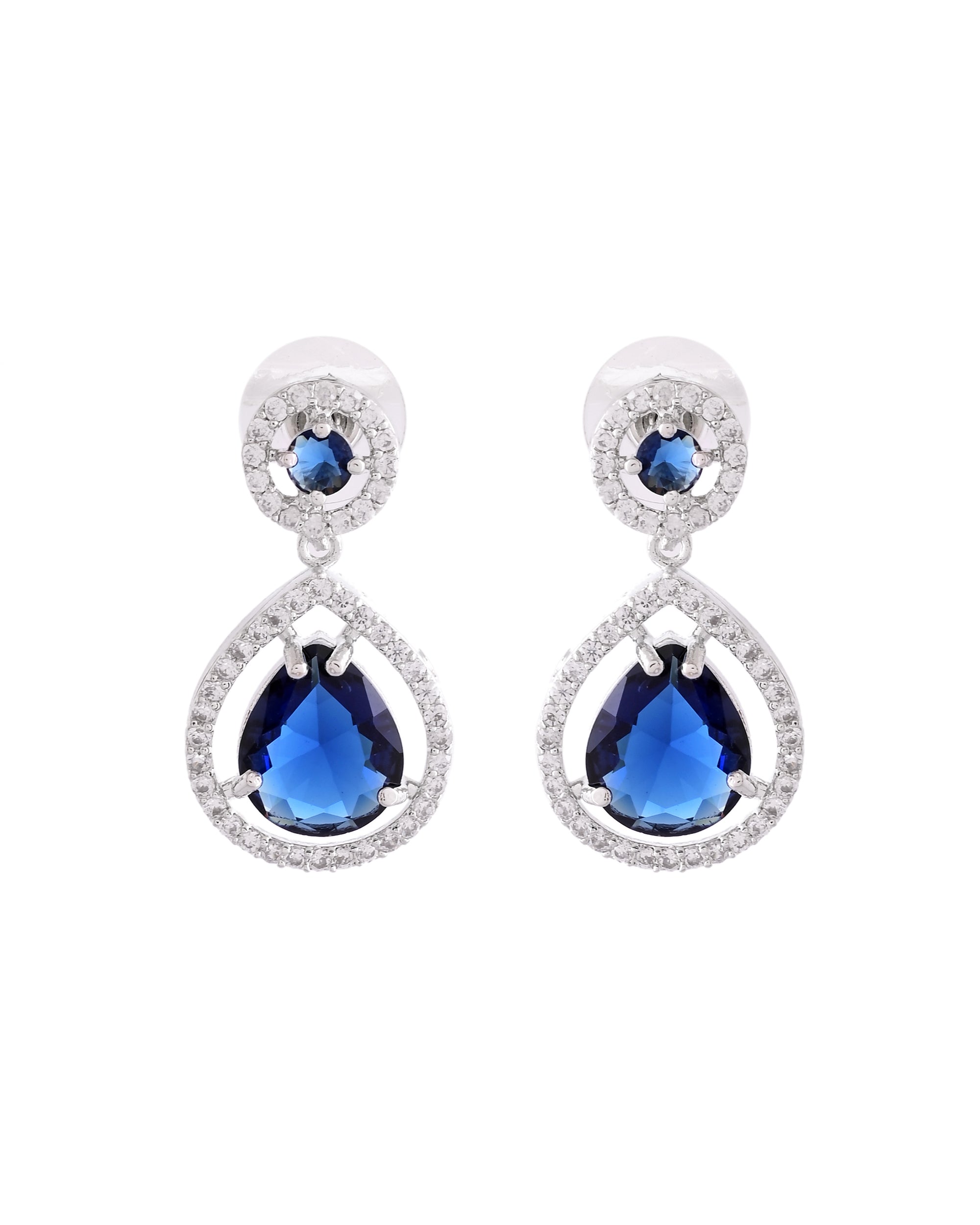 VOJ Silver Plated Blue Stone Studded Teardrop Shaped Earrings - Distacart