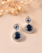 VOJ Silver Plated Blue Stone Studded Teardrop Shaped Earrings - Distacart