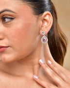VOJ Silver Plated Baby Pink Stone Studded Teardrop Shaped Earrings - Distacart