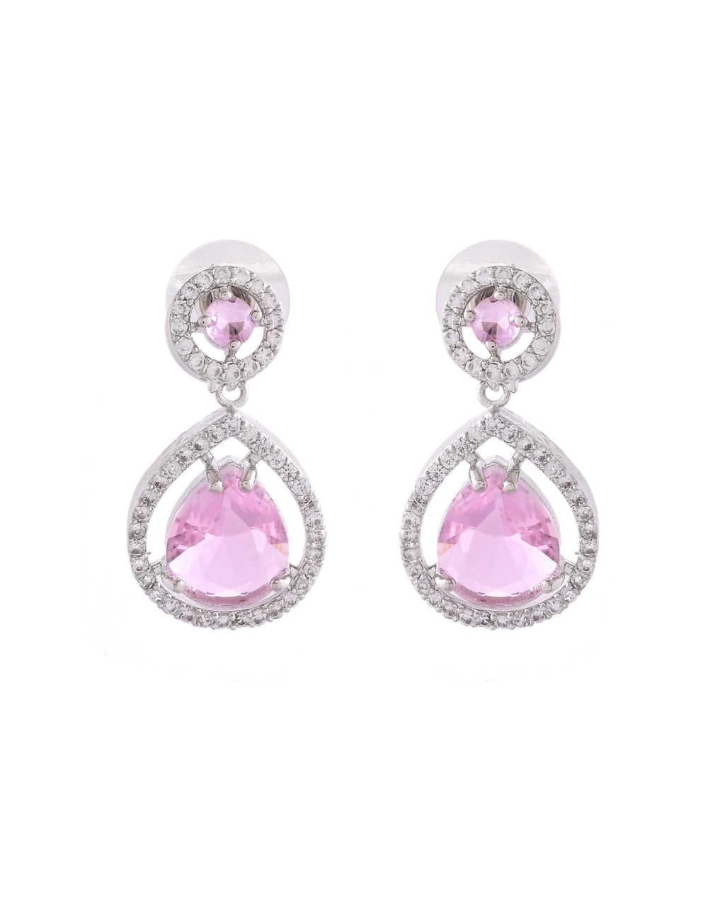 VOJ Silver Plated Baby Pink Stone Studded Teardrop Shaped Earrings - Distacart
