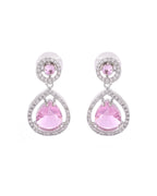 VOJ Silver Plated Baby Pink Stone Studded Teardrop Shaped Earrings - Distacart