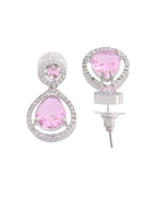 VOJ Silver Plated Baby Pink Stone Studded Teardrop Shaped Earrings - Distacart