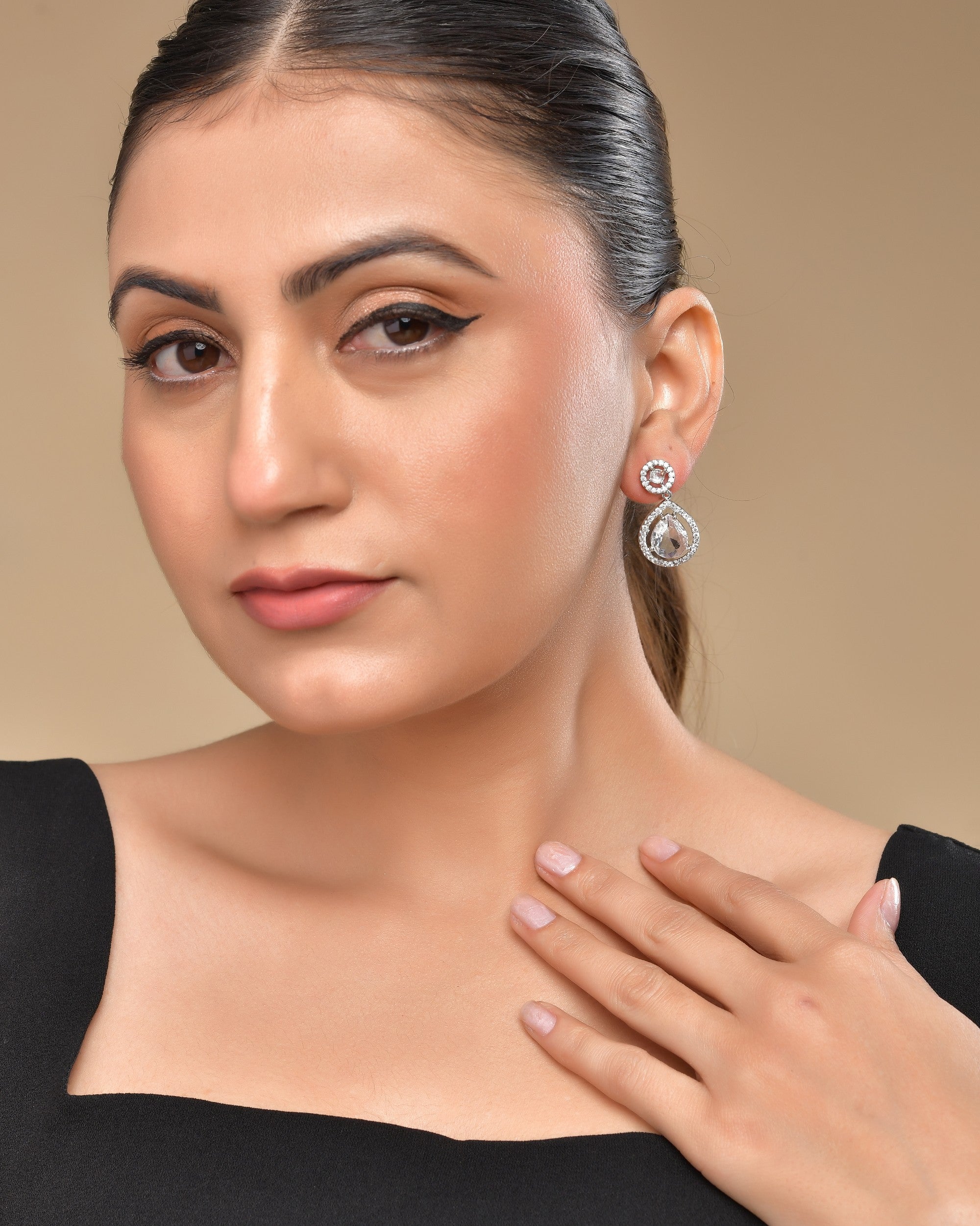 VOJ Silver Plated Stone Studded Teardrop Shaped Earrings - Distacart