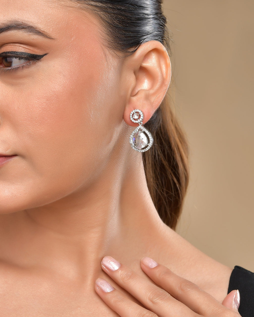 VOJ Silver Plated Stone Studded Teardrop Shaped Earrings - Distacart