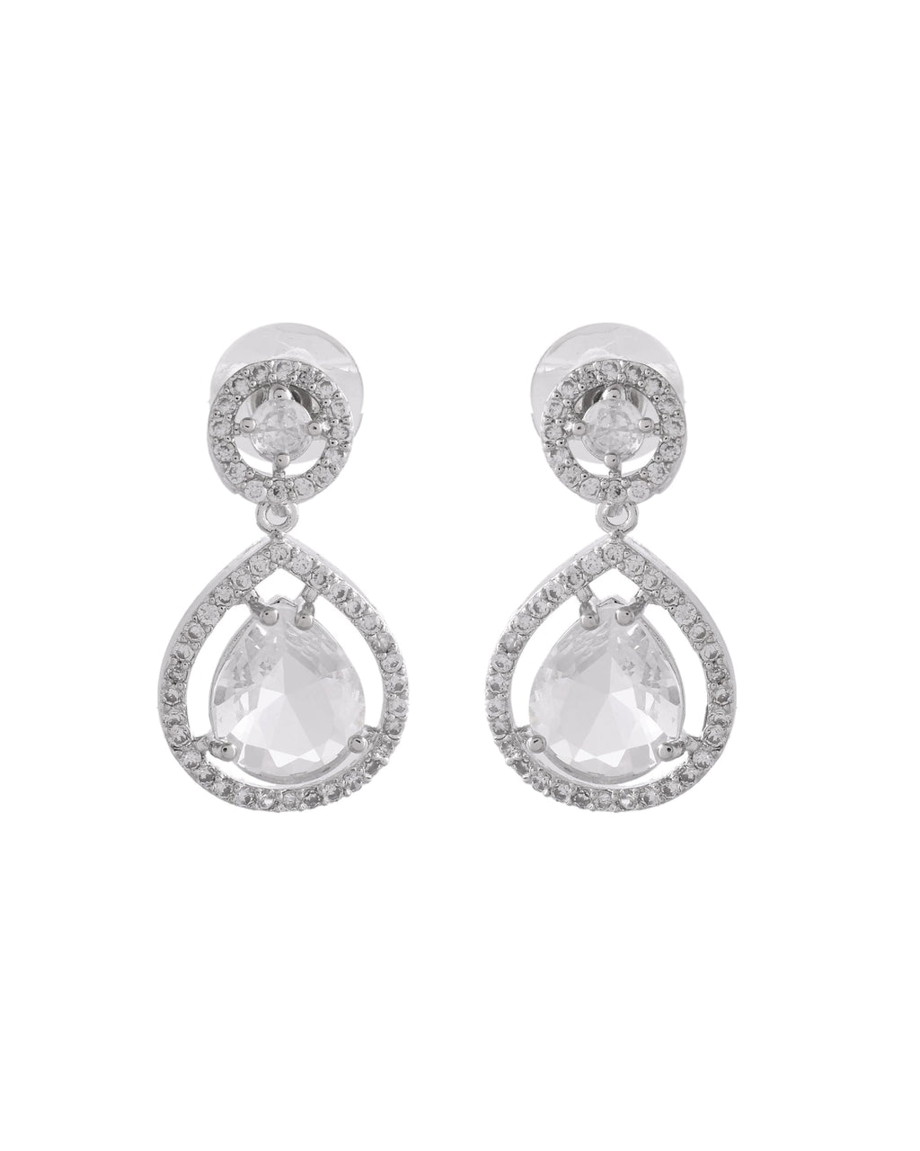 VOJ Silver Plated Stone Studded Teardrop Shaped Earrings - Distacart