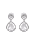 VOJ Silver Plated Stone Studded Teardrop Shaped Earrings - Distacart