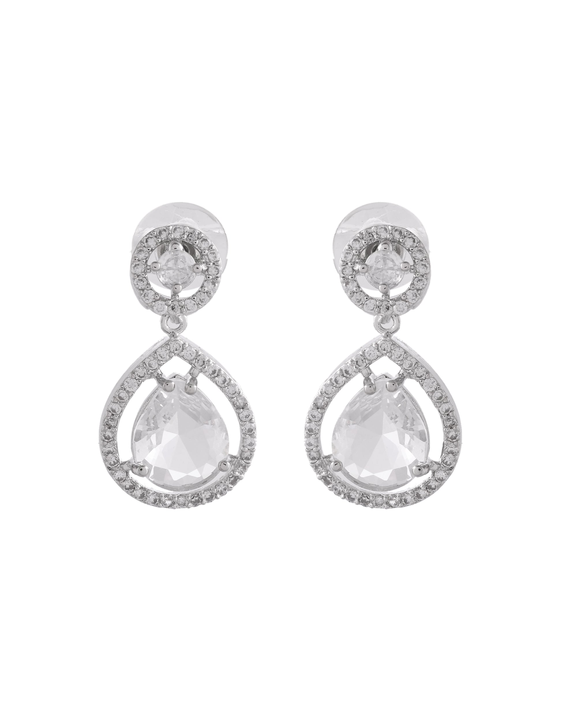 VOJ Silver Plated Stone Studded Teardrop Shaped Earrings - Distacart