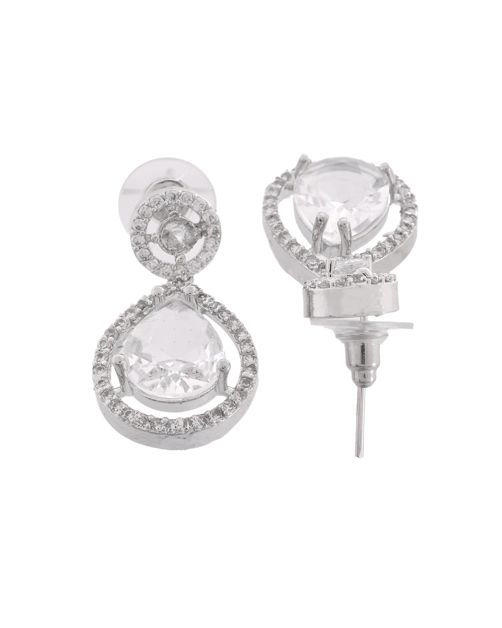 VOJ Silver Plated Stone Studded Teardrop Shaped Earrings - Distacart