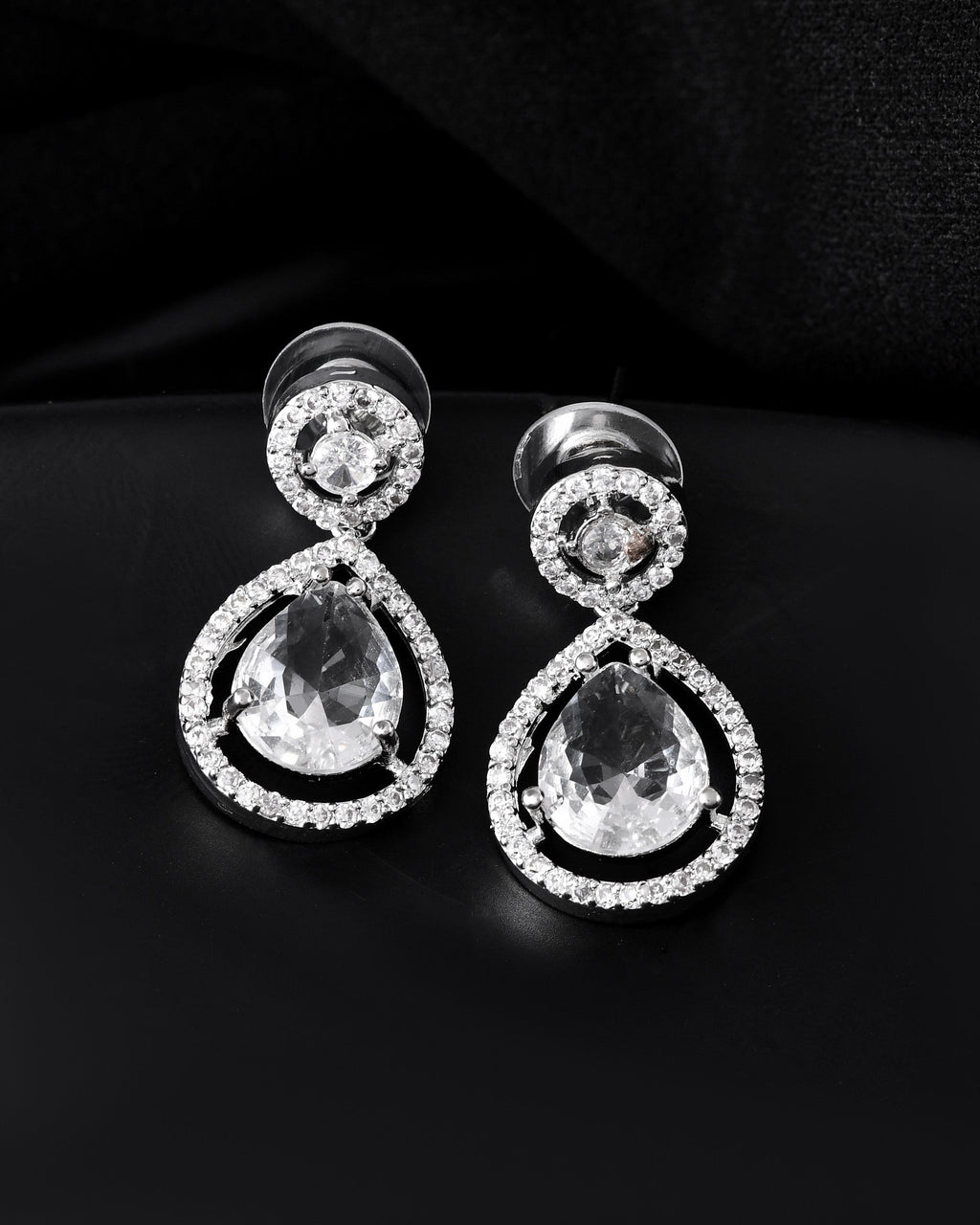 VOJ Silver Plated Stone Studded Teardrop Shaped Earrings - Distacart