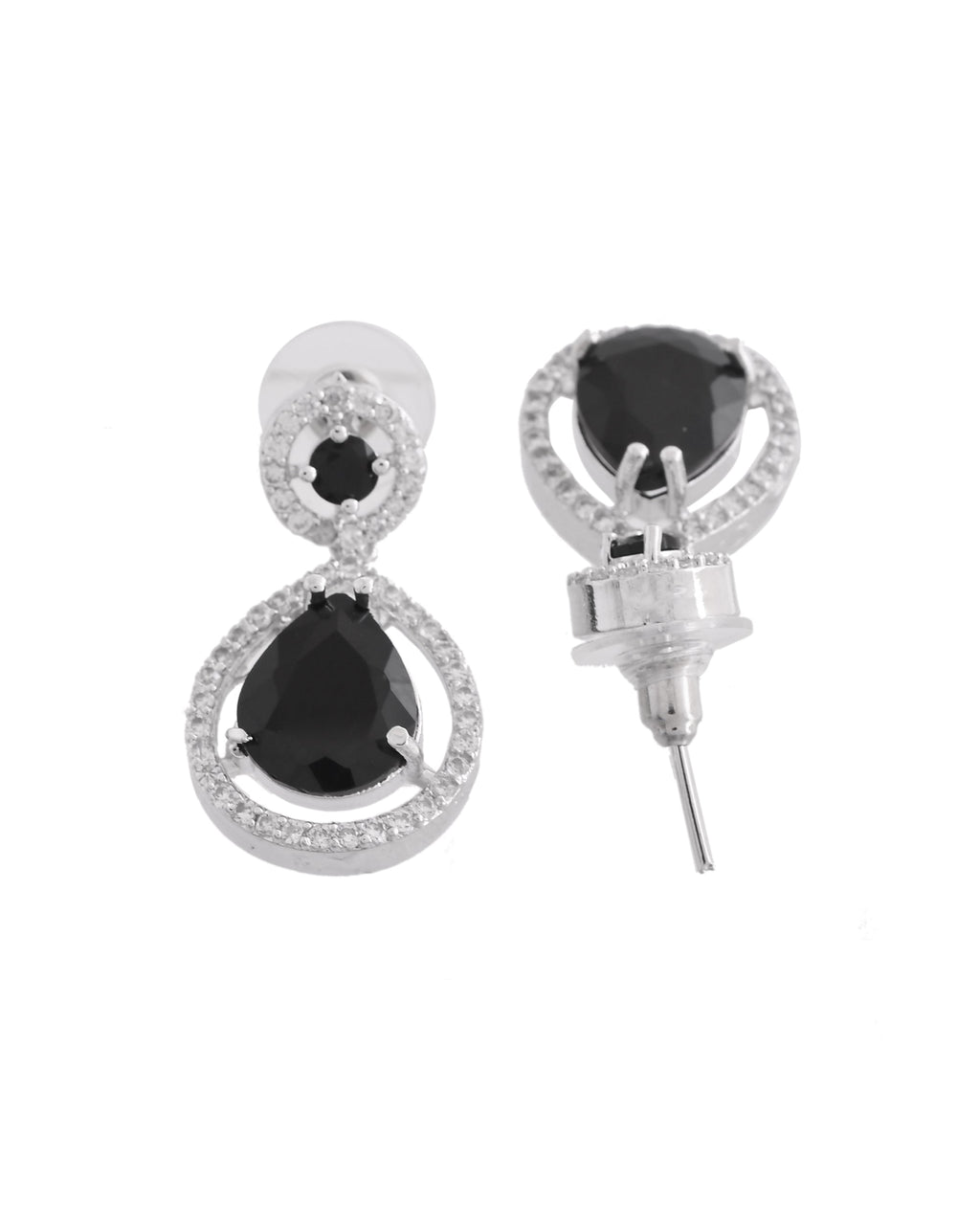 VOJ Silver Plated Black Stone Studded Teardrop Shaped Earrings - Distacart