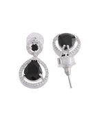 VOJ Silver Plated Black Stone Studded Teardrop Shaped Earrings - Distacart