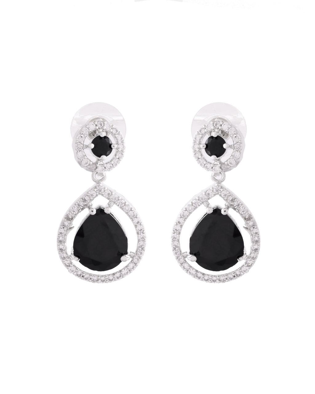 VOJ Silver Plated Black Stone Studded Teardrop Shaped Earrings - Distacart