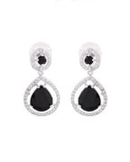 VOJ Silver Plated Black Stone Studded Teardrop Shaped Earrings - Distacart