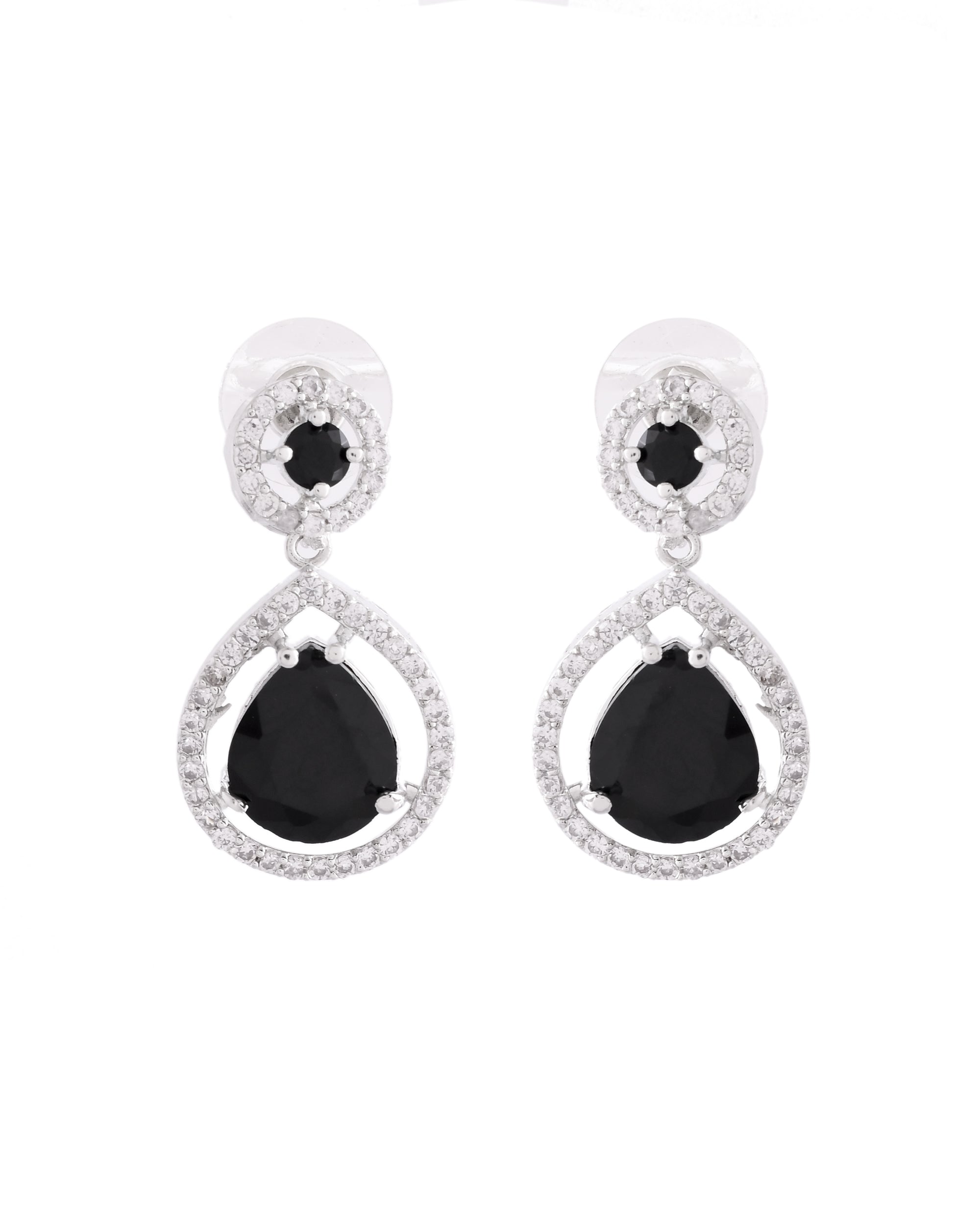 VOJ Silver Plated Black Stone Studded Teardrop Shaped Earrings - Distacart
