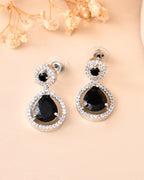 VOJ Silver Plated Black Stone Studded Teardrop Shaped Earrings - Distacart