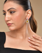 VOJ Silver Plated Yellow Stone Studded Teardrop Shaped Earrings - Distacart