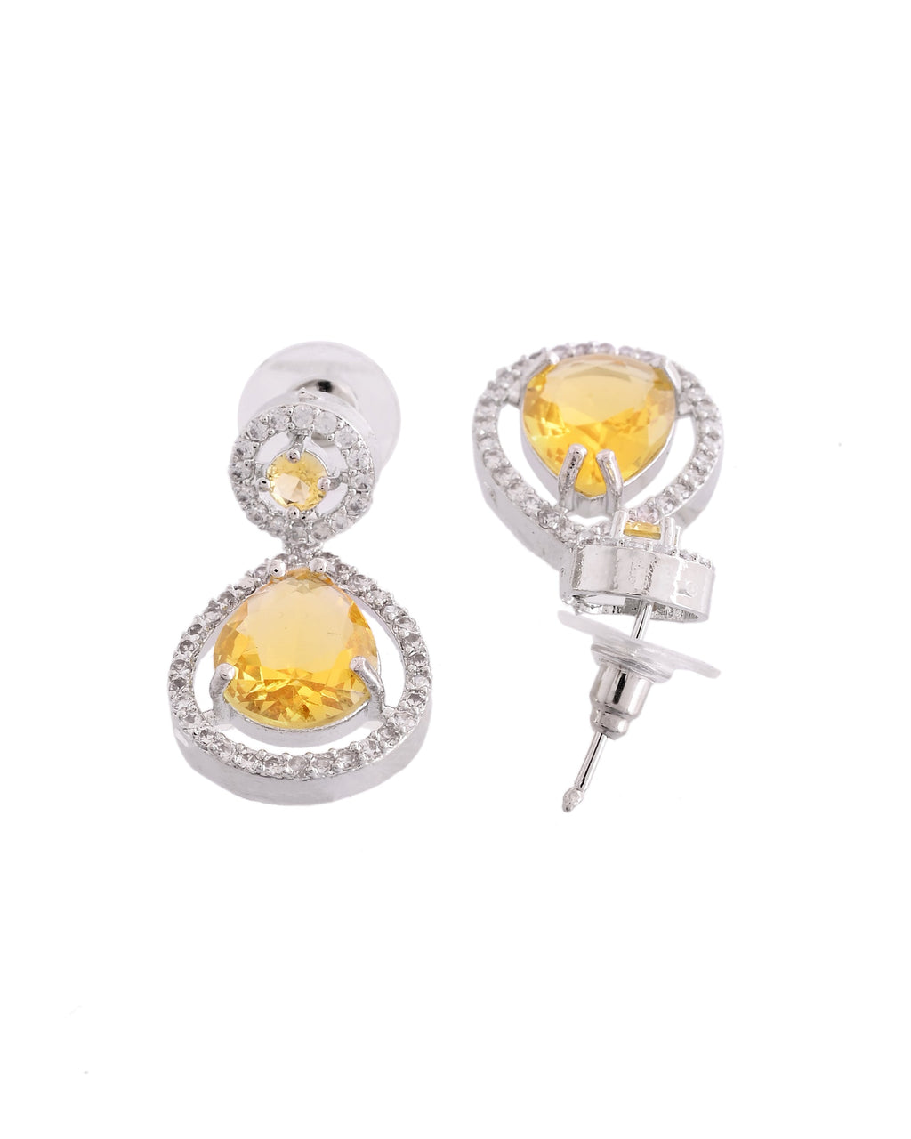 VOJ Silver Plated Yellow Stone Studded Teardrop Shaped Earrings - Distacart