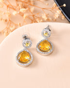 VOJ Silver Plated Yellow Stone Studded Teardrop Shaped Earrings - Distacart