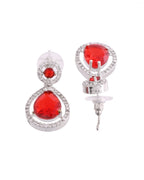 VOJ Silver Plated Red Stone Studded Teardrop Shaped Earrings - Distacart