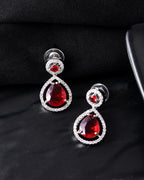 VOJ Silver Plated Red Stone Studded Teardrop Shaped Earrings - Distacart