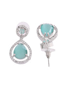 VOJ Silver Plated Sea Green Stone Studded Teardrop Shaped Earrings - Distacart
