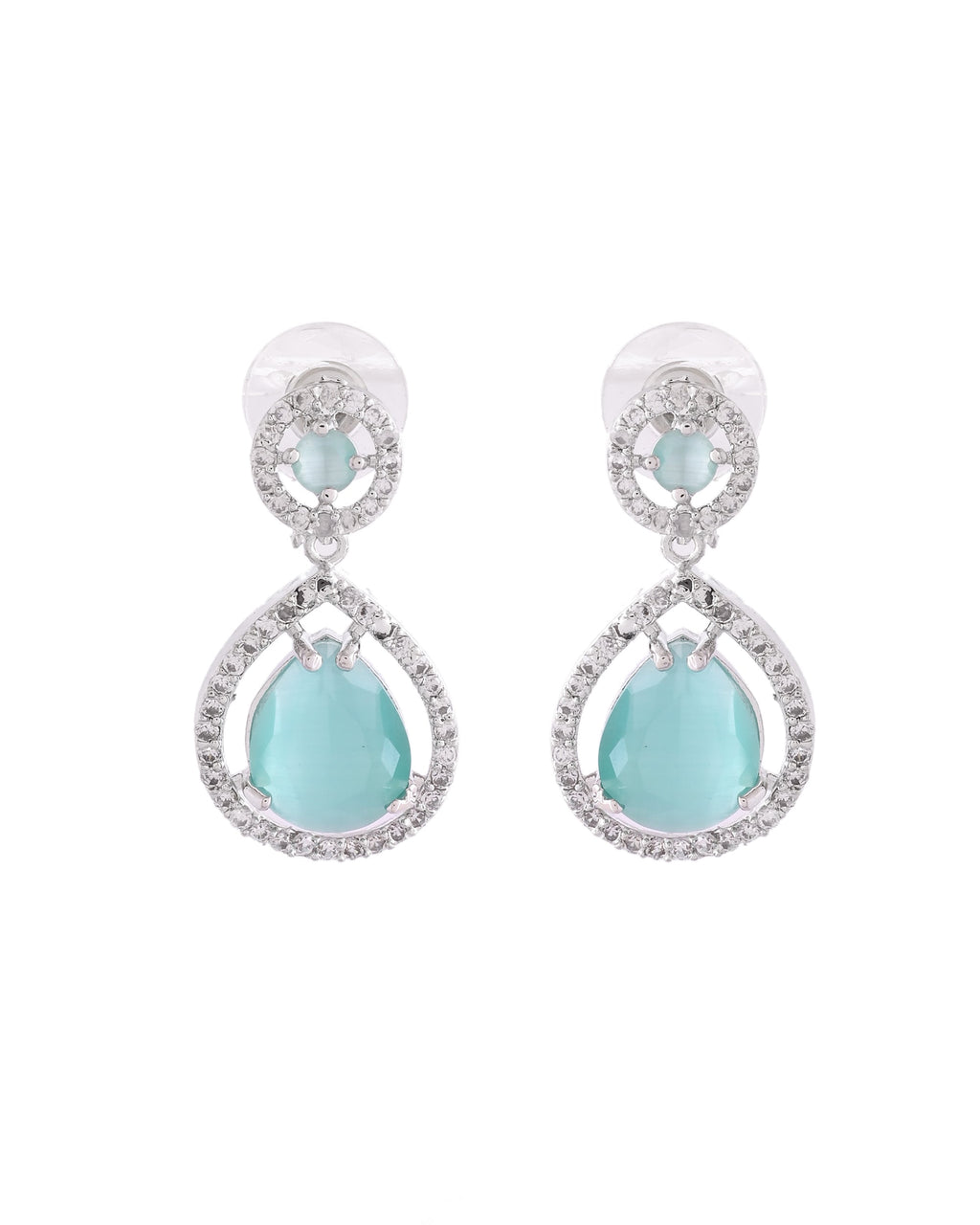VOJ Silver Plated Sea Green Stone Studded Teardrop Shaped Earrings - Distacart