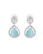 VOJ Silver Plated Sea Green Stone Studded Teardrop Shaped Earrings - Distacart