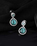 VOJ Silver Plated Sea Green Stone Studded Teardrop Shaped Earrings - Distacart