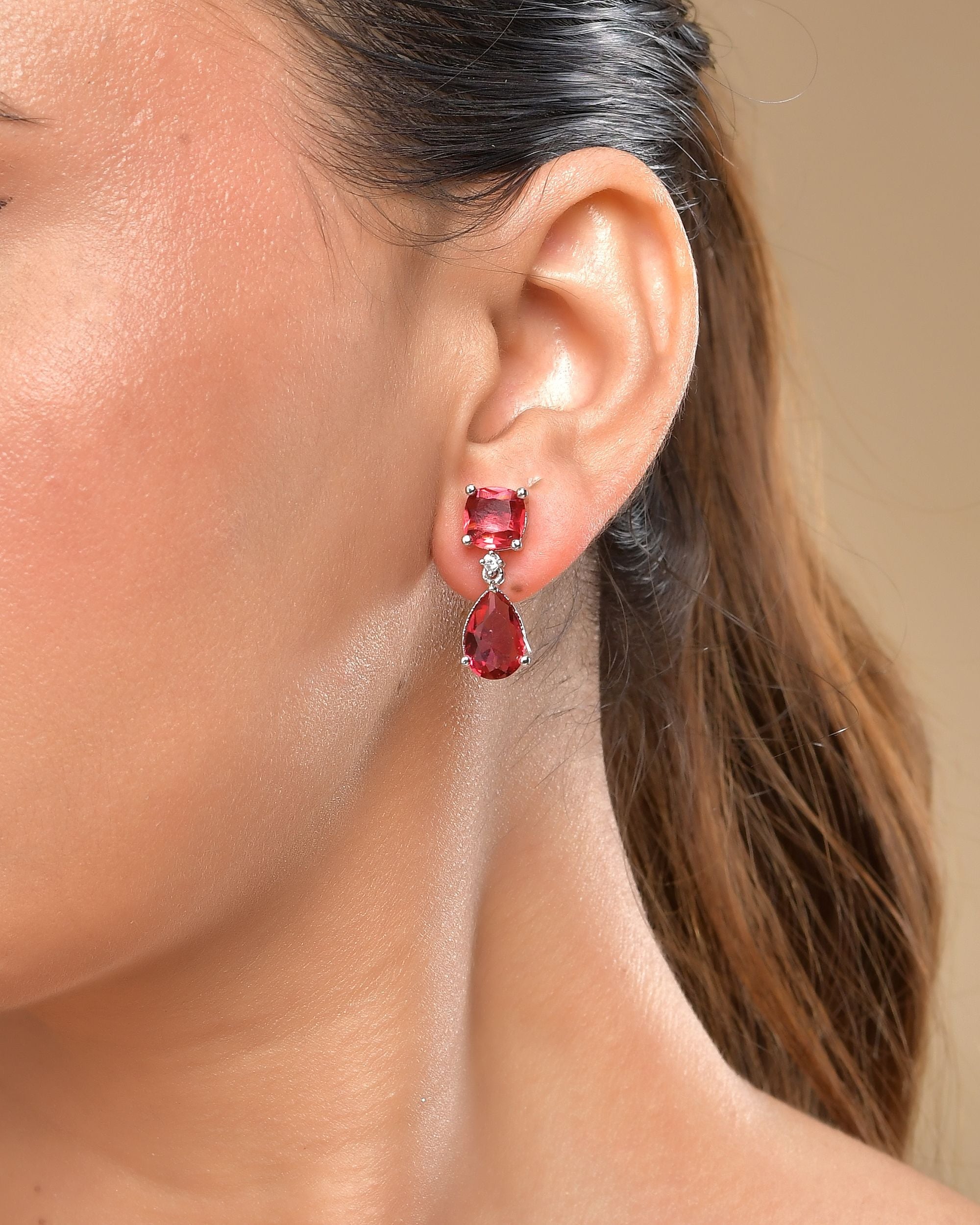 VOJ Silver Plated Red Stone Studded Studs Earrings - Distacart