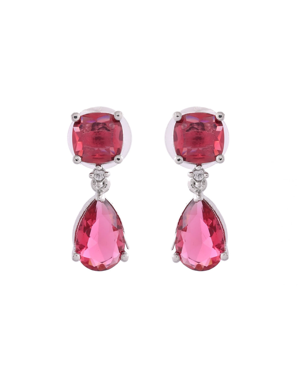 VOJ Silver Plated Red Stone Studded Studs Earrings - Distacart