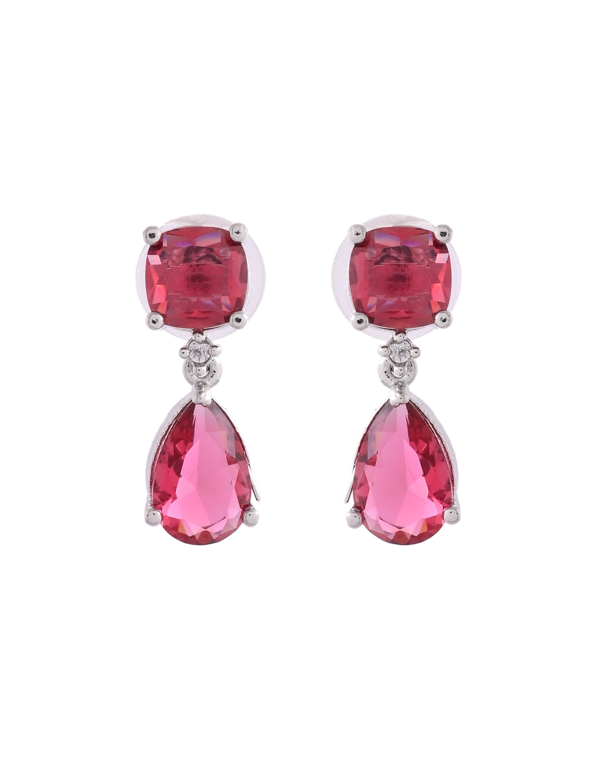 VOJ Silver Plated Red Stone Studded Studs Earrings - Distacart