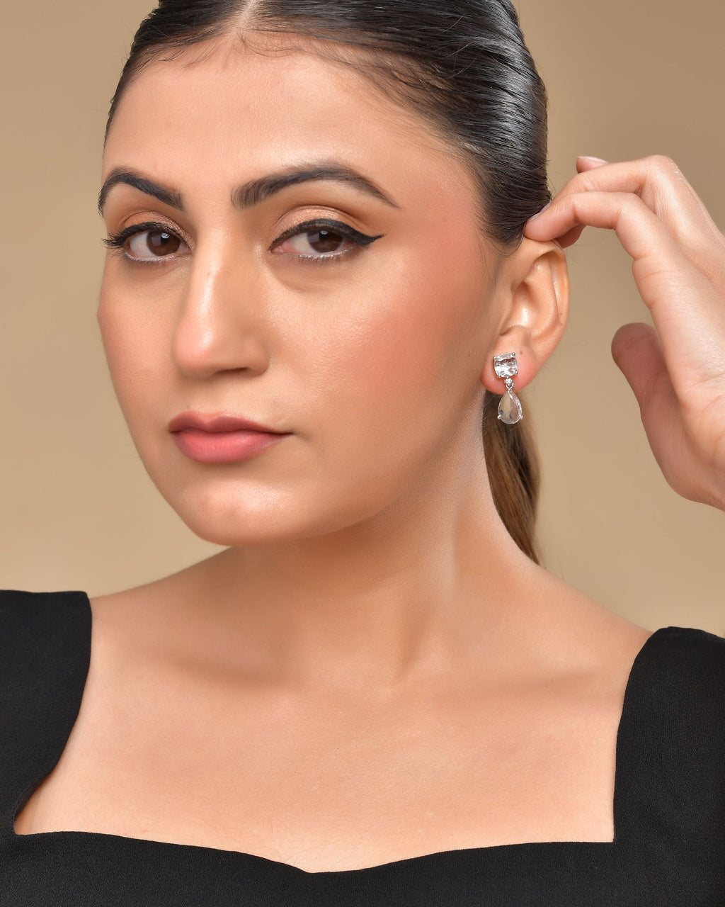 VOJ Silver Plated Stone Studded Studs Earrings - Distacart