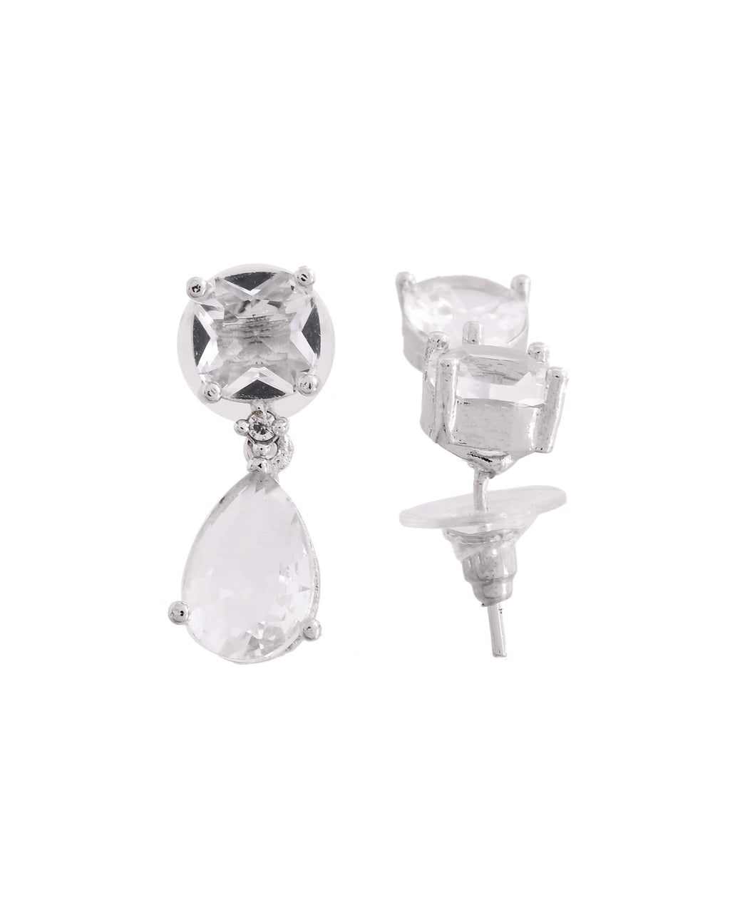VOJ Silver Plated Stone Studded Studs Earrings - Distacart