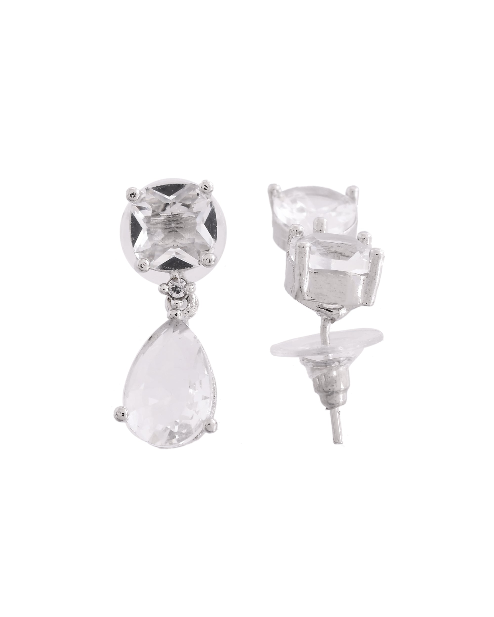 VOJ Silver Plated Stone Studded Studs Earrings - Distacart