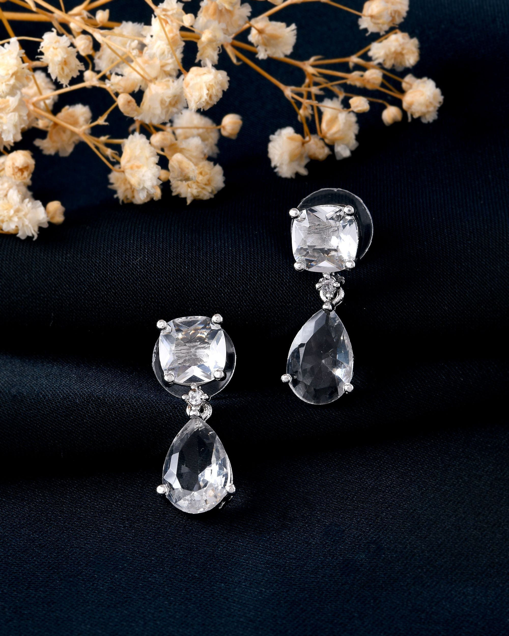 VOJ Silver Plated Stone Studded Studs Earrings - Distacart