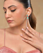VOJ Silver Plated Sea Green Stone Studded Studs Earrings - Distacart