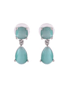 VOJ Silver Plated Sea Green Stone Studded Studs Earrings - Distacart